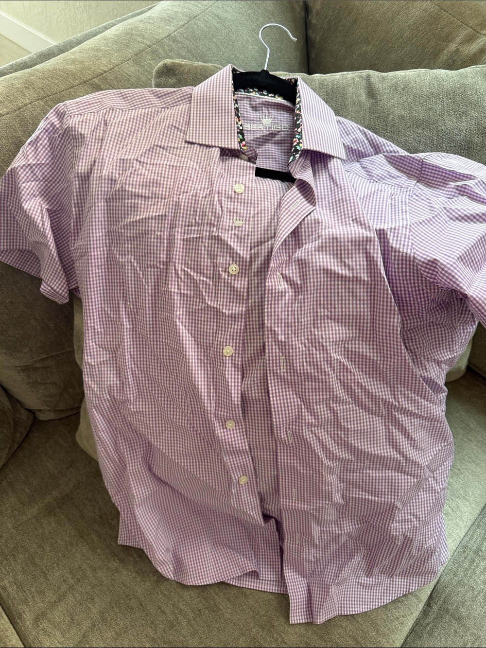 Men's Lavender Micro-Check Button-Down Shirt